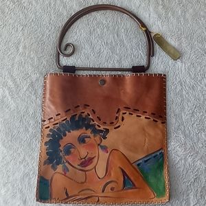 Hand painted leather purse